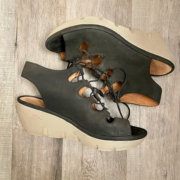 Clarks | Shoes | Clarks Artisan Leather Ghillie Wedge Sandals | Poshmark